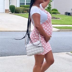 Boohoo Maternity Overall Pink Polka Dot Dress